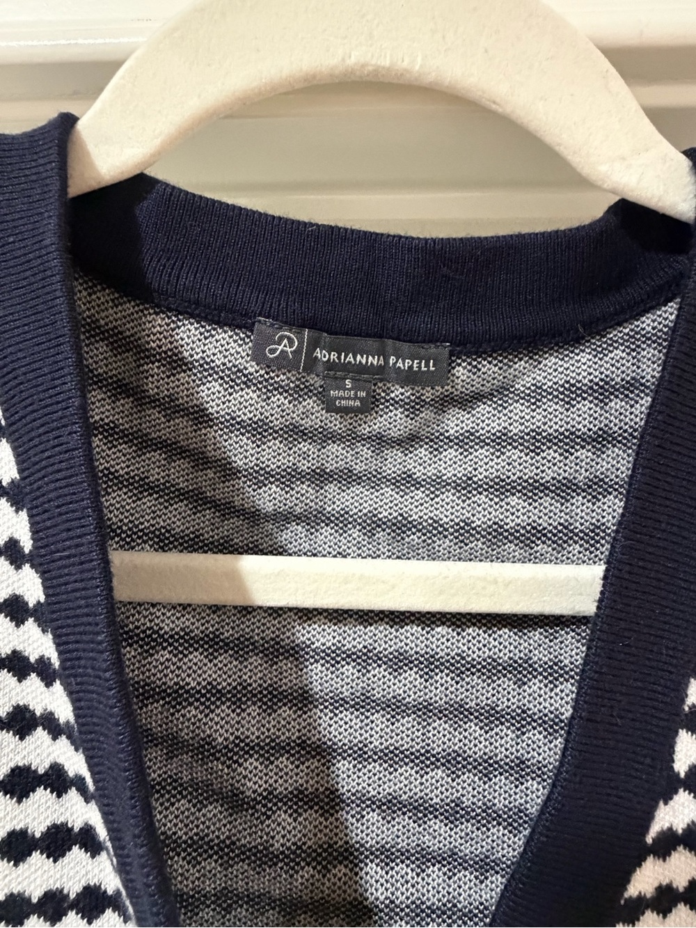 Adrianna Papell Navy and White Pearl-Button Knit Cardigan - Picture 3 of 4